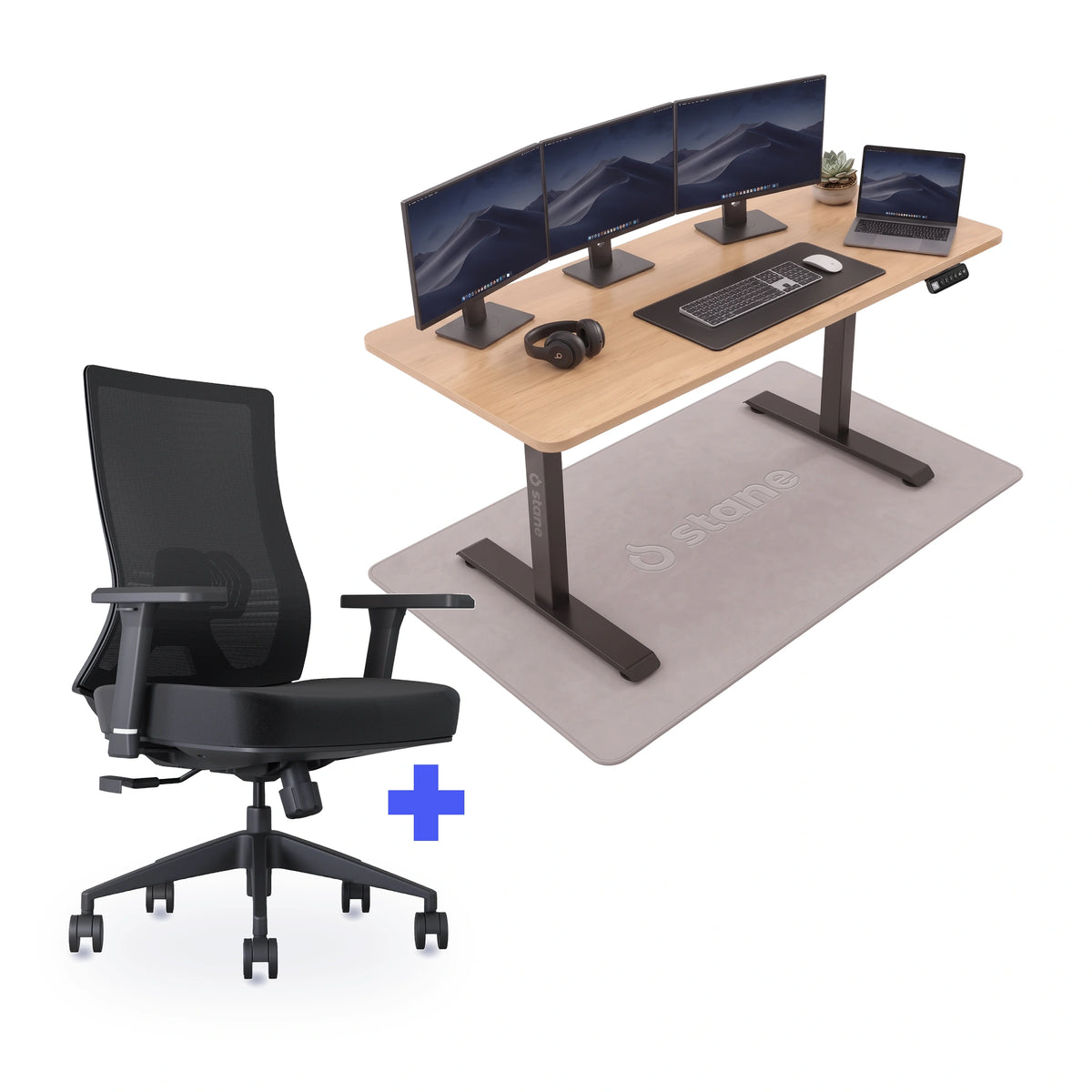 Stane Pro met zit-sta bureau 160 x 80 cm, eiken blad en zwart frame