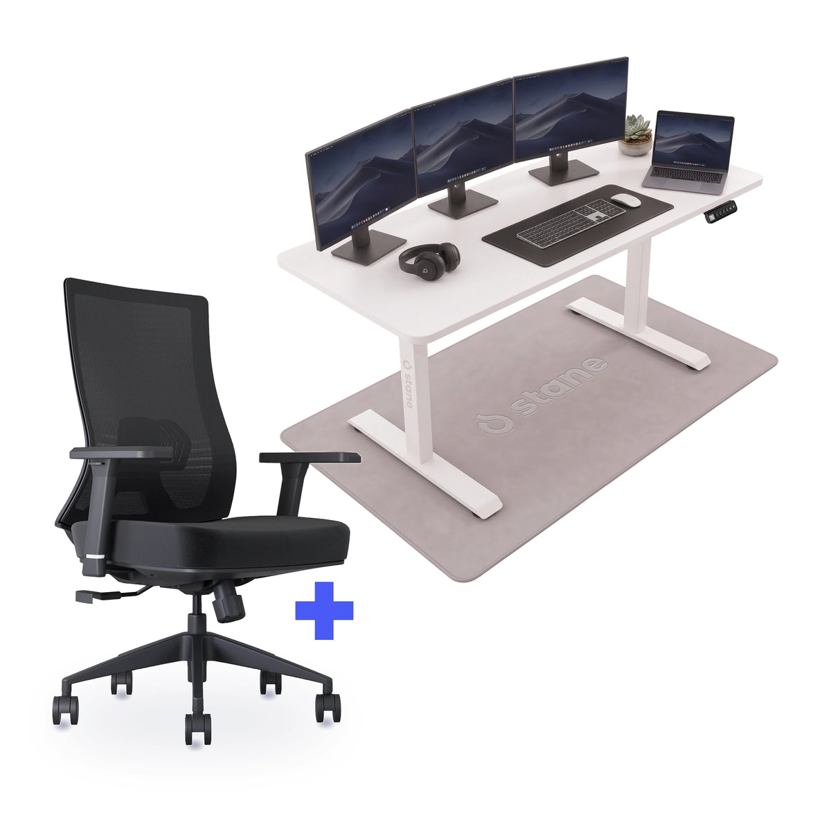 Stane Pro met zit-sta bureau 160 x 80 cm, wit blad en wit frame