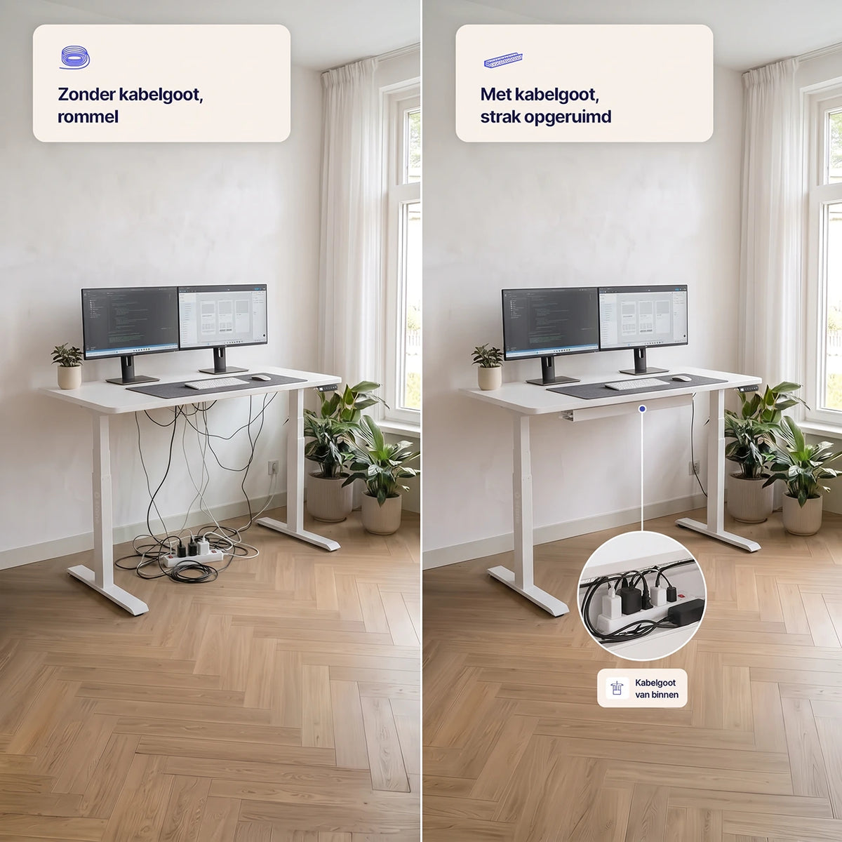 Stel je eigen bureau samen, wit blad, wit frame